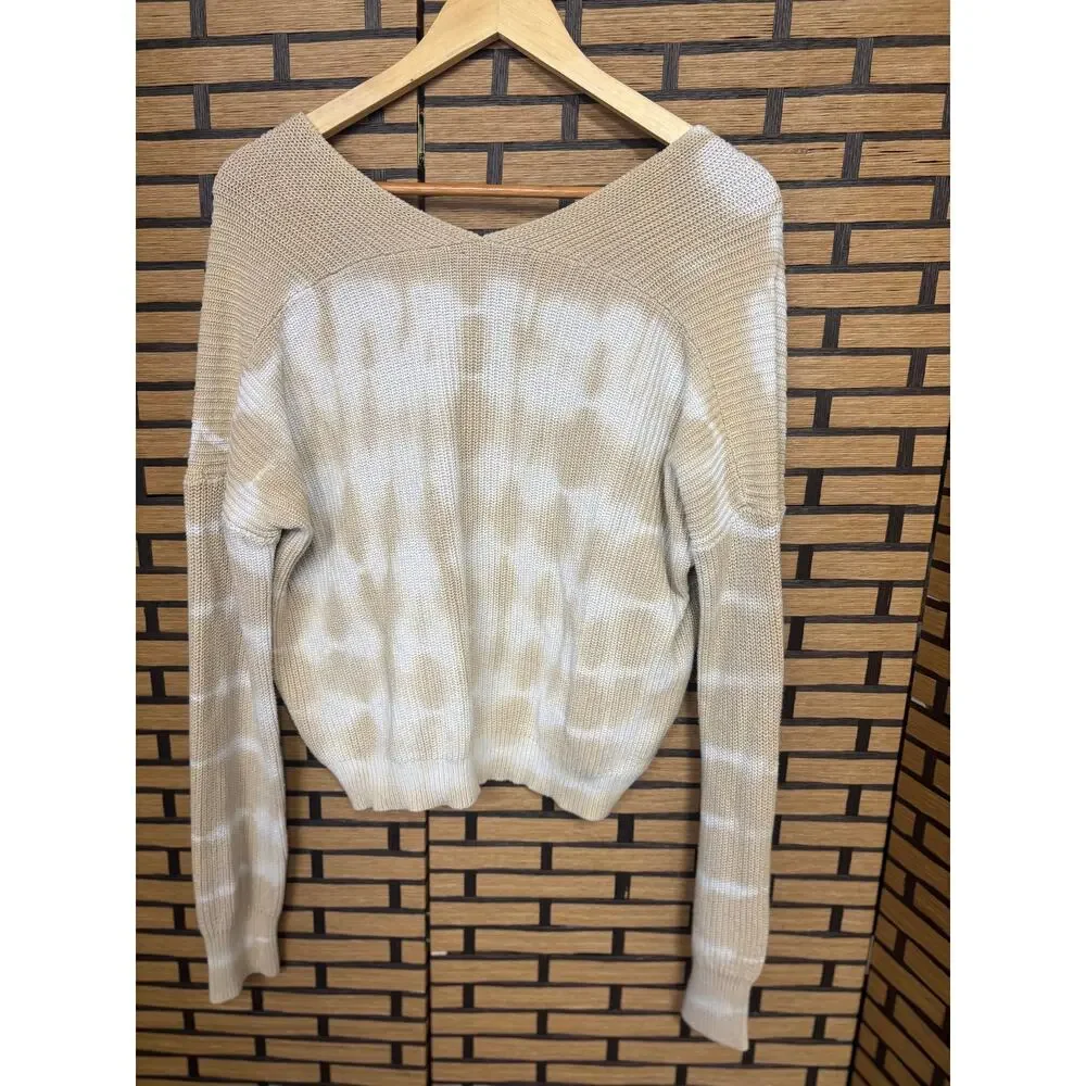 Freshman‎ Tan And White Tie Dye Crop Sweater Size Large